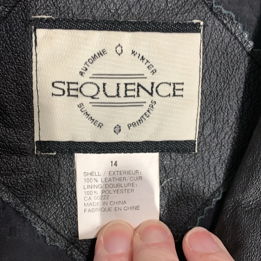𝅺Sequence Leather Jacket Coat Front Button Closure Size 14 Colour Black - Picture 7 of 12